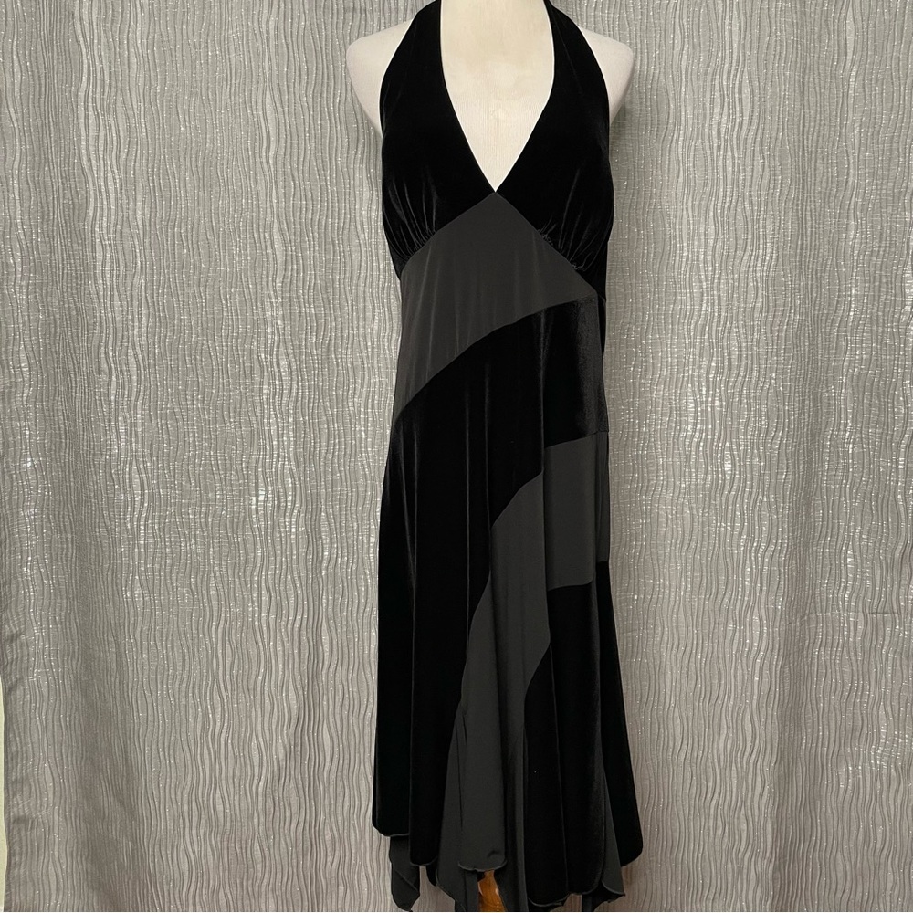 Velvet stripe halter dress